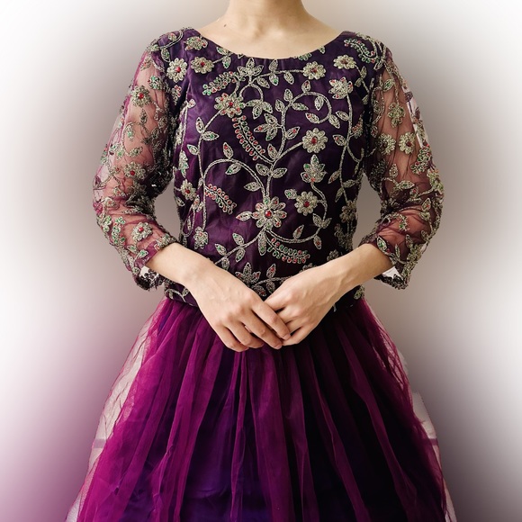 Traditional Pakistani Indian lehenga choli dupatta n purple plum eid formal wear - Picture 4 of 10